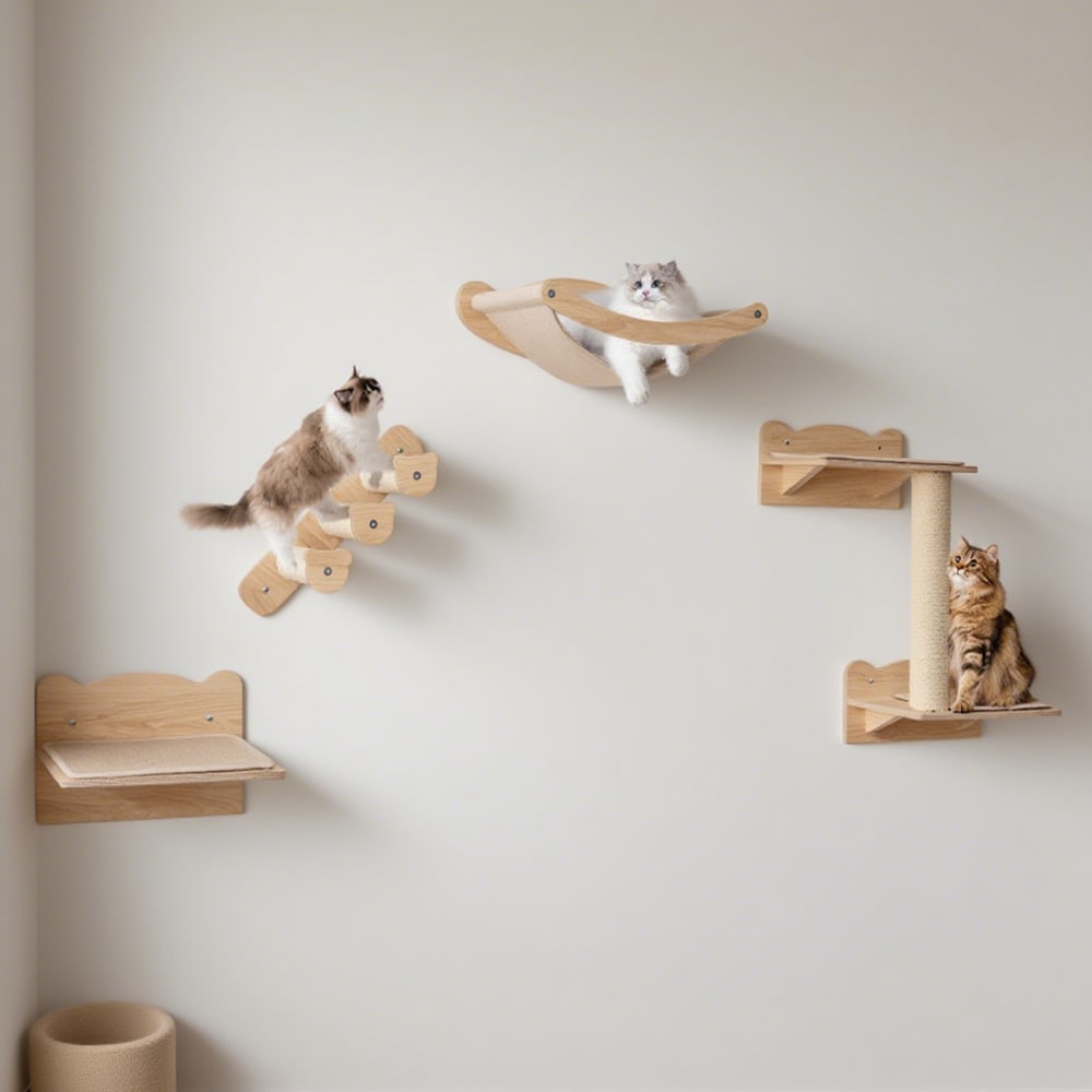 Cat Wall Furniture Set Of 4 With Hammock 2-step Cat Tree And Perch_voghion.com